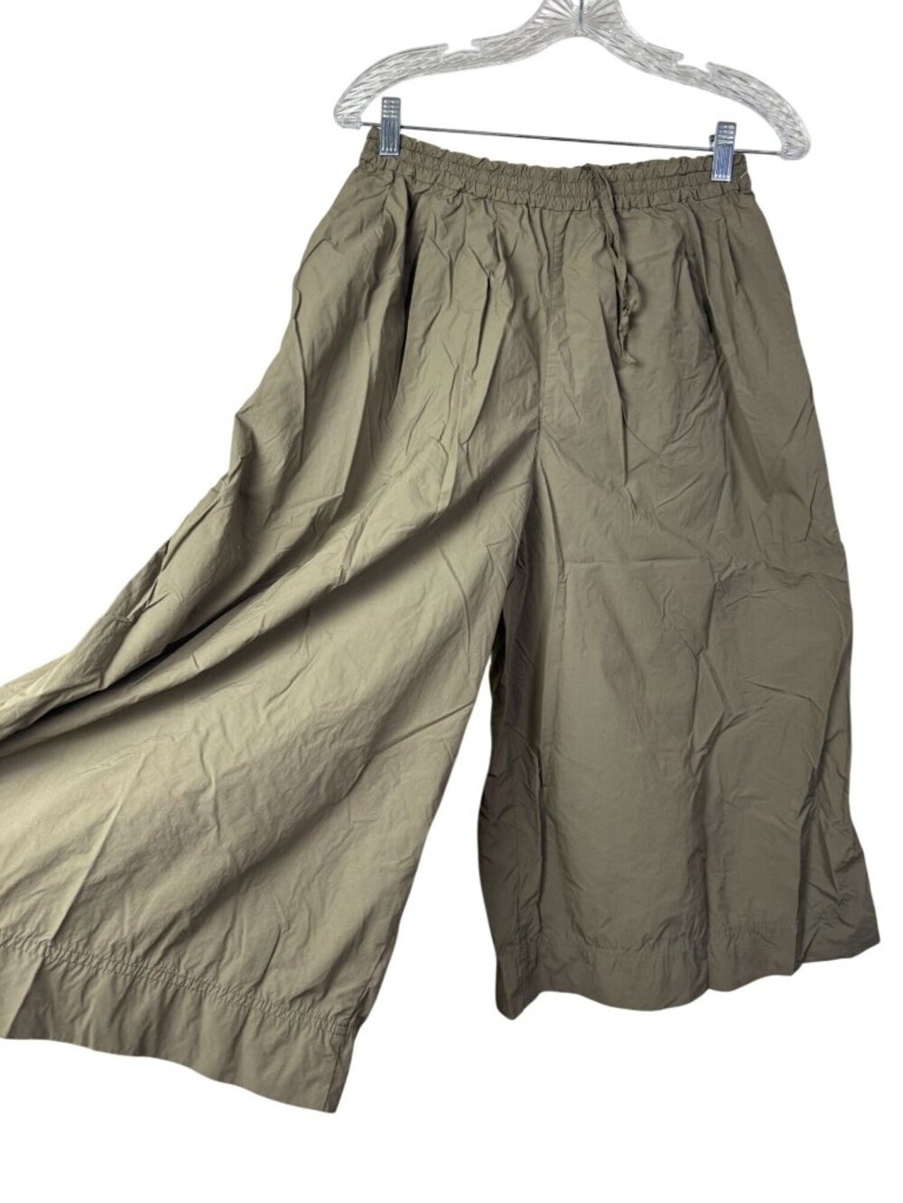Uniqlo Women Wide Leg Cropped palazzo Pants Olive Green Size Small Elastic Waist